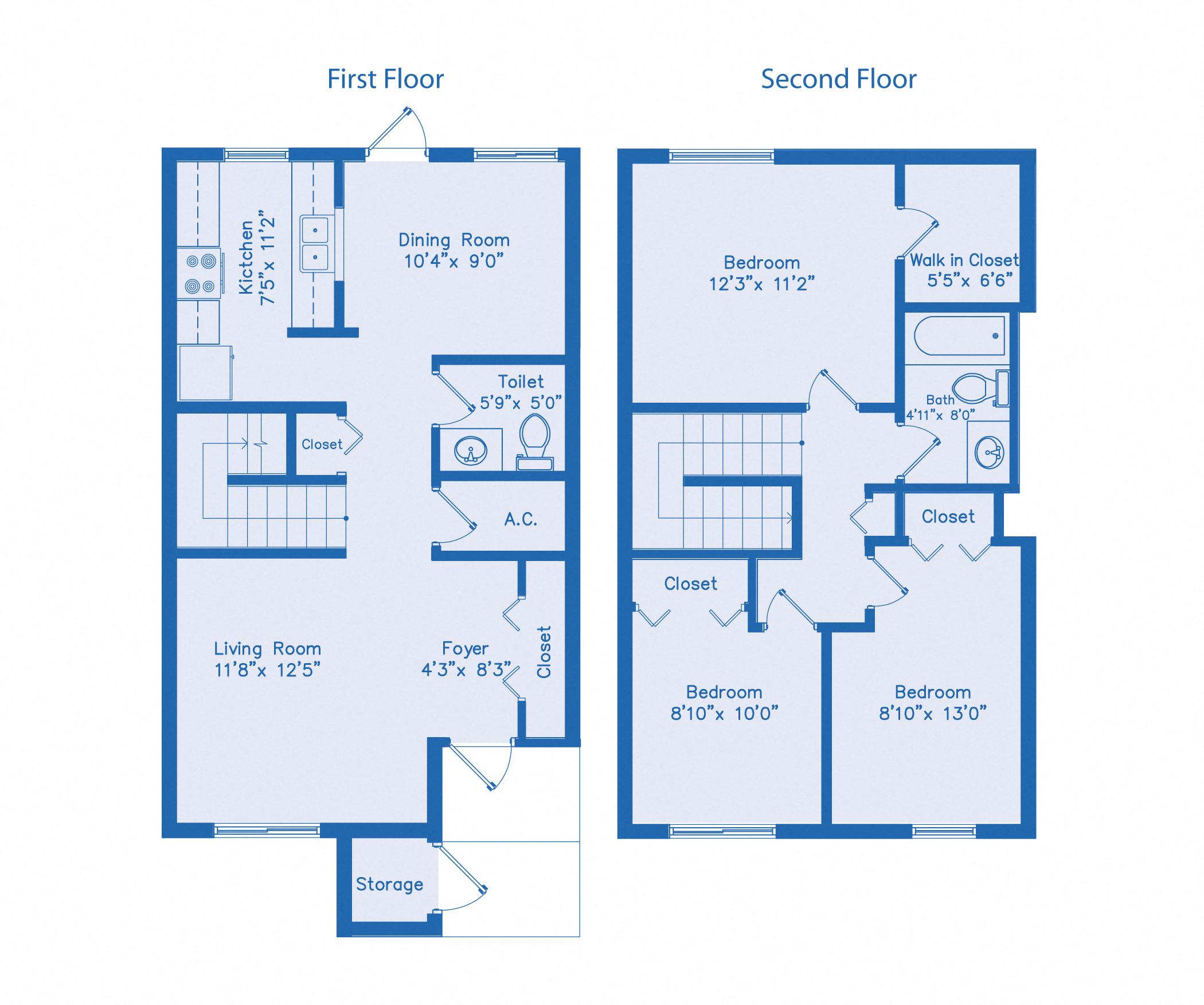 Floor plan for 3 beds, 1.5 baths, 1163 sqft